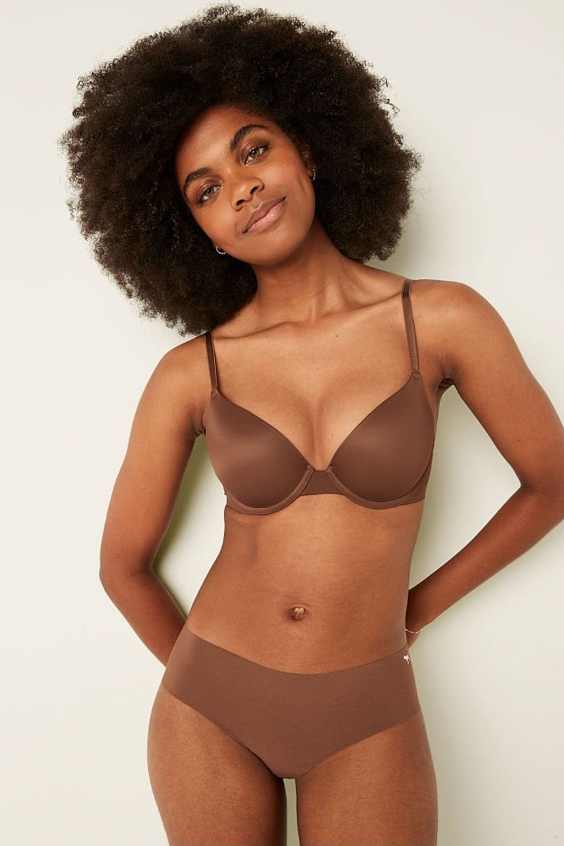 Victoria\'s Secret Wear Everywhere Wear Everywhere Smooth Push Up T-Shirt Bra Hnede | QPLJW-7926