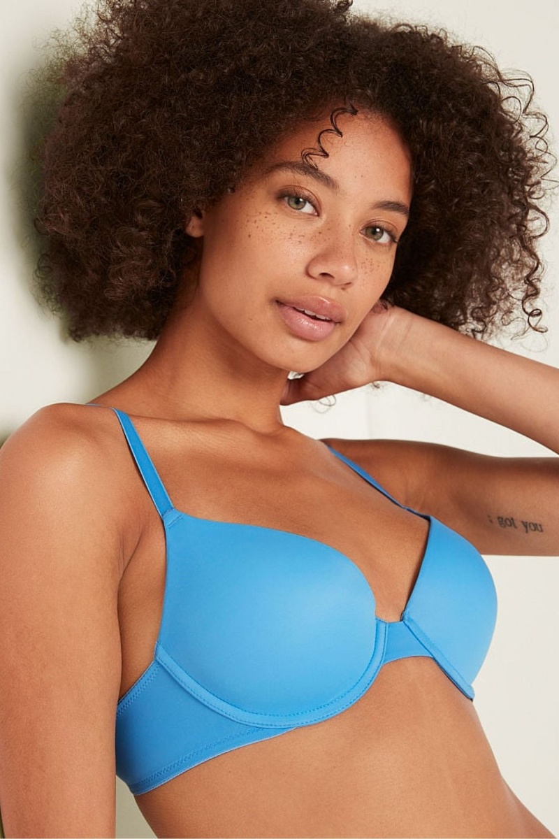 Victoria's Secret Wear Everywhere Wear Everywhere Smooth Push Up T-Shirt Bra Modre Modre | DEHMF-7192