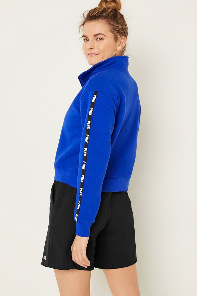 Victoria's Secret Zip Up Long Sleeve Crop Sweatshirt Modre | DMIEF-8635